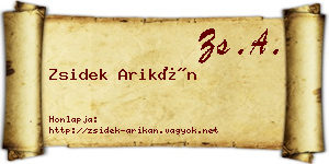 Zsidek Arikán névjegykártya